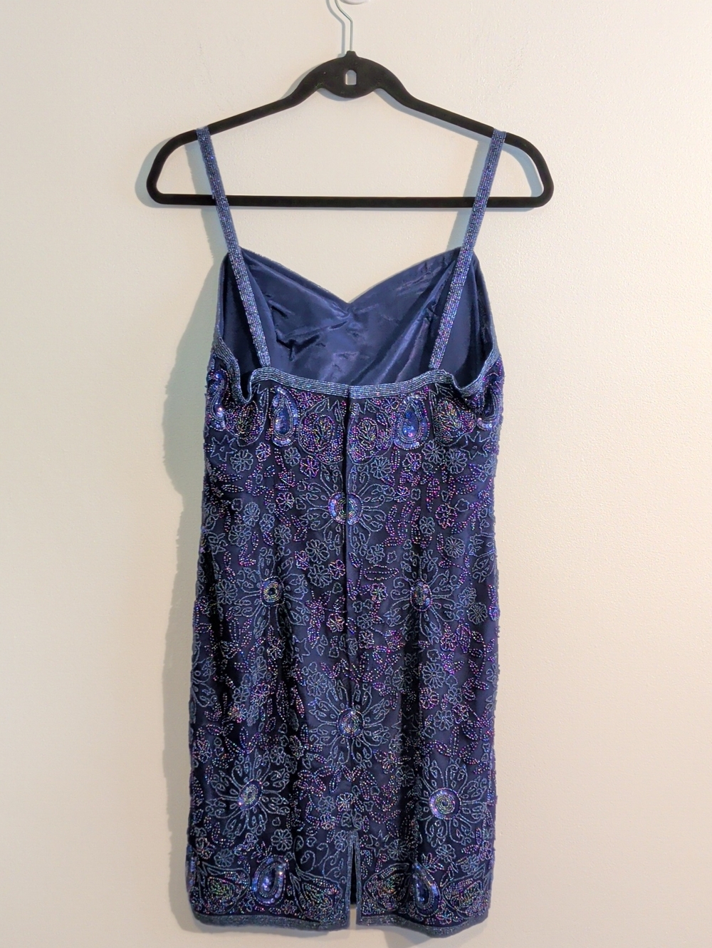 VINTAGE silk beaded navy cocktail dress - size 8 - Picture 11 of 16
